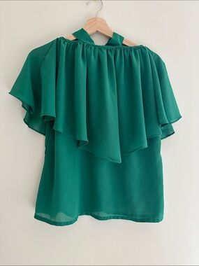 Women’s Emerald Green Ruffle V-Neck Top